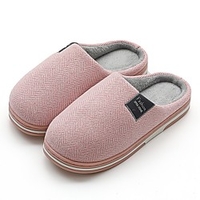 Unisex Slippers Flip-Flops Flat Heel Closed Toe Casual Home Walking Shoes Cotton Solid Colored Burgundy Pink Khaki