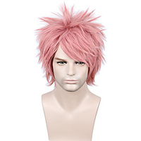 Unisex Straight Short Pink Anime Cosplay Wig Halloween Costume Wig Men