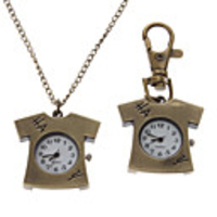 Unisex T-shirt Style Alloy Analog Quartz Keychain Necklace Watch (Bronze)