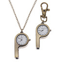 Unisex Whistle Style Alloy Analog Quartz Keychain Necklace Watch (Bronze)