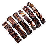 unisex woven leather wooden bead bracelet wristband,  adjustable wristband (skeleton black leather bracelet)