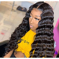 Unprocessed Virgin Hair 13x4 Lace Front Wig with Baby Hair Middle Part Brazilian Hair Deep Wave Natural Black Wigs with Natural Hairline Coloring With Bleached Knots miniinthebox
