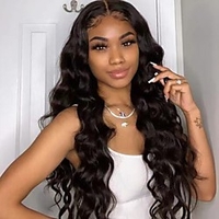 Unprocessed Virgin Hair 4x13 Closure Wig Middle Part style Brazilian Hair Burmese Hair Body Wave Black Wig Soft Natural Hairline Coloring With Bleached Knots Bleached Knots Women