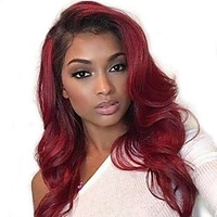 Unprocessed Virgin Hair 4x13 Closure Wig Middle Part style Brazilian Hair Burmese Hair Body Wave Burgundy Wig 150% Density Soft Natural Hairline Coloring With Bleached Knots Bleached Knots Women