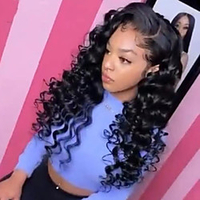 Unprocessed Virgin Hair 4x13 Closure Wig Middle Part style Brazilian Hair Burmese Hair Loose Curl Black Wig Soft Natural Hairline Coloring With Bleached Knots Bleached Knots Women