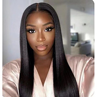 Unprocessed Virgin Hair 4x13 Closure Wig Middle Part style Brazilian Hair Burmese Hair Silky Straight Black Wig Soft Natural Hairline Coloring With Bleached Knots Bleached Knots Women