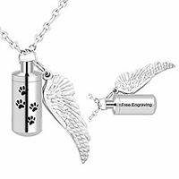 urn ashes cylinder pendant with angel wing charm necklaces pendant cremation jewelry engraving