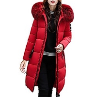 ursing ladies long parka with fur hood thick warm fur collar with hood coat lined winter jacket casual slim fit down lammy jacket overcoat short coat quilted coat (m,  red) miniinthebox