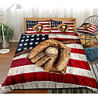 USA Flag Baseball Print 3-Piece Duvet Cover Set Hotel Bedding Sets Comforter Cover with Soft Lightweight Microfiber(Include 1 Duvet Cover and 1or 2 Pillowcases)