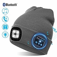 usb bluetooth music hat led beanie cap,  lighting amp; flashing modes,  built-in stereo speaker and mic,  headlamp headphone beanie christmas gift,  unisex winter warm knit cap for sports outdoors