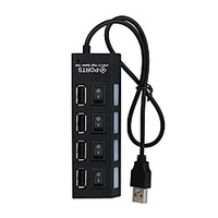 USB HUBS 4 Port USB 2.0 Hub On/Off Switches DC Power Adapter Cable for PC Laptop