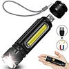 USB Rechargeable Flashlight LED Handheld Flashlight Outdoor Lights with Side Light Magnet Zoomable 4 Modes IP65 Waterproof for Camping Hiking Emergency and Daily Use