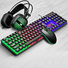 USB Wired Gaming Keyboard Mouse and Earphone Kit 3 pcs Rainbow Backlit Breathing Lights Earphone