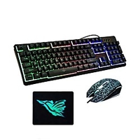 USB Wired Optical Keyboard Mouse and Pad Gamers 3 Pieces a Kit Illuminous Keys for Desktop Laptop