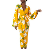v-neck bubble long-sleeved fresh pastoral style with belt plus size slim business wear women