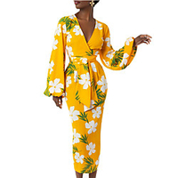 v-neck bubble long-sleeved fresh pastoral style with belt plus size slim business wear women