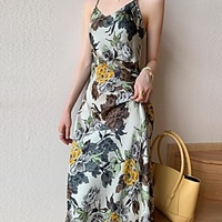 v-neck printed suspender skirt women