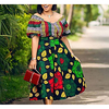 v-neck short-sleeved plaid blouse,  high-waist printing,  large swing dress,  two-piece set,  plus size women
