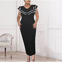 v-neck sleeveless stitching ruffled bag hip s-5xl plus size women