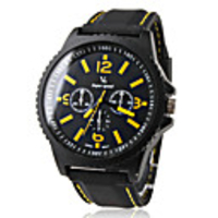 V6 Fashionable Black Case PU Quartz Watch For Men