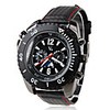 V6 Fashionable Black Case White Scale PU Quartz Watch For Men