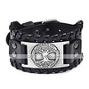 viking leather cuff bracelet - life tree wolf wristband vintage nordic scandinavian talisman bracelet for celtic pagan (2577 silver)