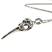 vintage antiqued silver crow raven skull necklace with stainless steel chain 18