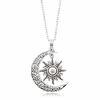 vintage bronze crescent moon and sun pendant necklace retro swirl filigree unisex jewelry gifts (silver)