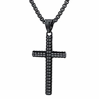vintage cross pendant necklace,  classic grid pattern faith charm christian jewelry (gold)