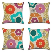 Vintage Flower Double Side Cushion Cover 4PCS Soft Decorative Square Throw Pillow Cover Cushion Case Pillowcase for Sofa Bedroom Superior Quality Machine Washable miniinthebox