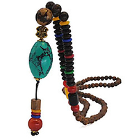 vintage long necklace handmade turquoise wood beads necklace for women fashion jewelry (turquoise pendant)