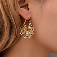 vintage mandala flower drop dangle earring for women girl tribal hollow floral pendant earrings (gold) miniinthebox