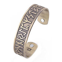 vintage norse viking runes cuff healthcare magnetic therapy bracelet gift jewelry for men women (antique gold)