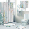 Vintage Ocean Printed Bathtub Curtain Liner Covered With Waterproof Fabric Shower Curtain For Bathroom Home Decoration With Hook Floor Mat And Four-piece Toilet Mat