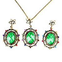 Vintage Oval Resin Necklace with Earrings Set
