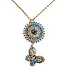Vintage Rhinestone Studded Necklace with Flower and Butterfly