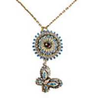 Vintage Rhinestone Studded Necklace with Flower and Butterfly