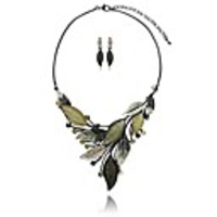 vintage statement necklace set - spring green leaf floral crystal rhinestone statement jewelry set fashion bib jewelry for women weddring prom party elegant gift idea