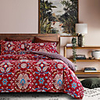 Vintage Style Garden Flower Duvet Cover Set with Zipper Closure Soft Cotton Flower Pattern on Red Bedding 3 Pieces Quilt Cover Set Queen King Size