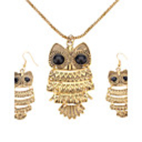 Vintage Style Owl Shape Necklace Earrings Jewelry Set