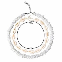 vsco shell necklace 3pcs,  puka necklace cowrie seashell choker pearl choker,  vsco girl stuff natural handmade summer hawaiian statement bohemian conch necklace set for girls women teens kids men
