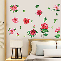 Wall Sticker Painted Green Leaf Rose Flowers Bedroom Living Room Porch Wall Door Cabinet Background Decorative Wall Stickers miniinthebox