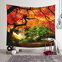 Wall Tapestry Art Deco Blanket Curtain Hanging Home Bedroom Living Room Dormitory Decoration Polyester Fiber Orange Red Maple Tree Forest