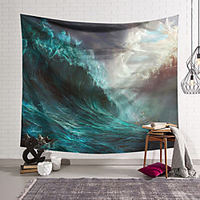 Wall Tapestry Art Deco Blanket Curtain Hanging Home Bedroom Living Room Dormitory Decoration Polyester Fiber Painted Tsunami Sailing Boat