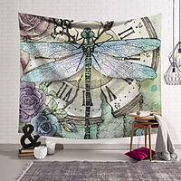 Wall Tapestry Art Deco Blanket Curtain Hanging Home Bedroom Living Room Dormitory Decoration Polyester Fiber Still Life Painted Dragonfly Clock