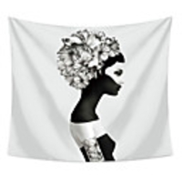 Wall Tapestry Art Deco Blanket Curtain Picnic Table Cloth Hanging Home Bedroom Living Room Dormitory Decoration Polyester Fiber Abstract Woman Black And White