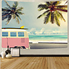 Wall Tapestry Art Deco Blanket Curtain Picnic Table Cloth Hanging Home Bedroom Living Room Dormitory Decoration Polyester Fiber Beach Series Blue Sky Coconut Tree White Cloud Pink Car