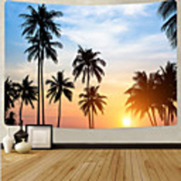 Wall Tapestry Art Deco Blanket Curtain Picnic Table Cloth Hanging Home Bedroom Living Room Dormitory Decoration Polyester Fiber Beach Series Blue Sky Coconut Tree White Cloud Sunset