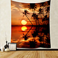 Wall Tapestry Art Deco Blanket Curtain Picnic Table Cloth Hanging Home Bedroom Living Room Dormitory Decoration Polyester Fiber Beach Series Coconut Tree Sea White Clouds Red Sunset Sunset Waves