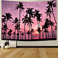 Wall Tapestry Art Deco Blanket Curtain Picnic Table Cloth Hanging Home Bedroom Living Room Dormitory Decoration Polyester Fiber Beach Series Coconut Tree White Cloud Pink Sunset Sunset